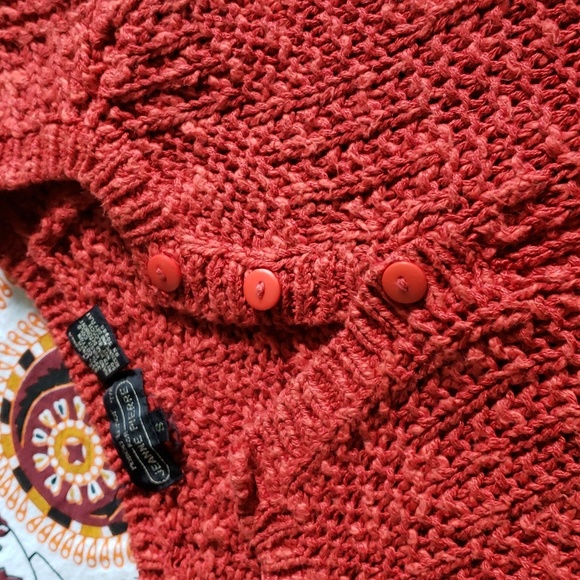 RENEE TENER for Jeanne Pierre 3 button Cap sleeve large weave knit sweater SZ.S - Picture 2 of 7